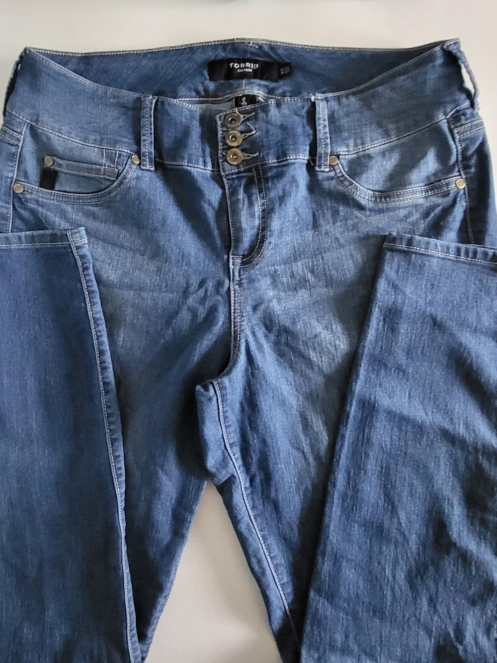 torrid Dark Blue Skinny Jeans with Triple-Button Waist